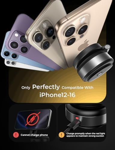 LISEN for iPhone 17 Electric Suction Cup Phone Mount, Vacuum Electric Suction Cup Phone Mount, for MagSafe Magnetic Suction Mount for iPhone 16/15/14/13/12,Black Kits