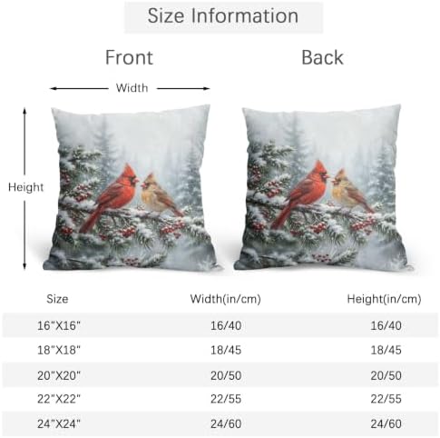 Winter Red Cardinal Bird Pillow Covers 24x24 Set of 2 Highly Absorbent - Image 3