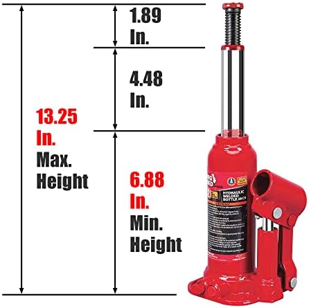 BIG RED T90203B Torin Hydraulic Welded Bottle Jack, 2 Ton (4,000 lb) Capacity, Red (Pack of 2) - Image 2