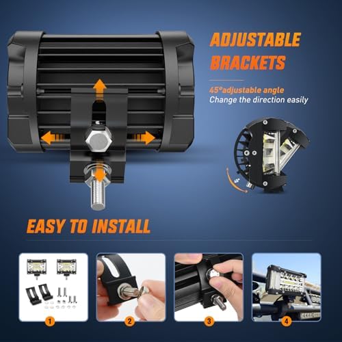 Nilight 2 PCS 4.3 Inch Side Shooter Light Bar Spot Flood Combo Triple Row
