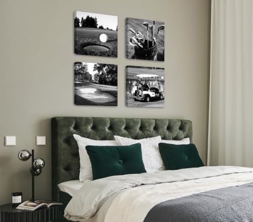DJSYLIFE Golf Course Wall Art Black and White Canvas Prints 12"X12"X4 - Image 4