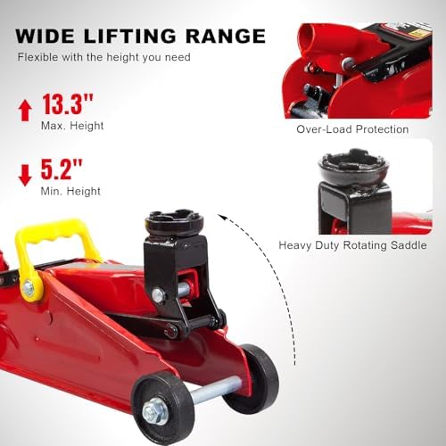 BIG RED 2 Ton Hydraulic Floor Jack, Low Profile Trolley Service Jack with 5.2"-13.3" Lifting Range, Heavy Duty Steel Car Jack for Sport Vehicle, Cars, Red - Image 2