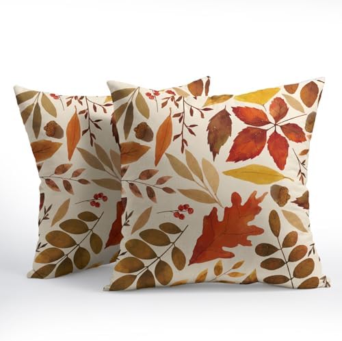 Fall Leaf Pillow Covers 16x16 Set of 2 Brown Beige Maple Leaves Autumn Harvest Throw Pillow Cases with Zipper Outdoor Decorative Cushion Cover Rustic Decoration Farmhouse Home Sofa Couch Bed Decor - Image 7
