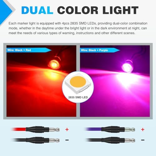 Nilight 3/4 Inch Dual Color Marker Light Red Brake Purple Clearance Lights