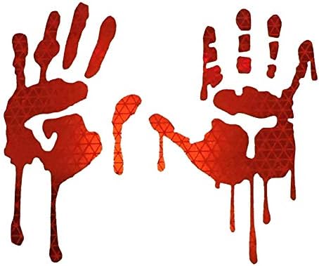 customTAYLOR33 High Intensity Grade Reflective Bloody/Dripping Hands Decals for Helmets, Windscreens, Rear Windows, Bumper Stickers (12" Height (Adult Size), Red)