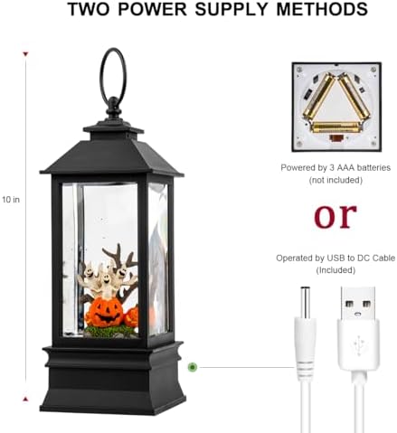Halloween Snow Globe Lantern Water Glittering Spooky Ghosts in Pumpkins with Music, USB Lined/Battery Operated Lighted Lantern for Halloween Festival Decoration Gifts - Image 5