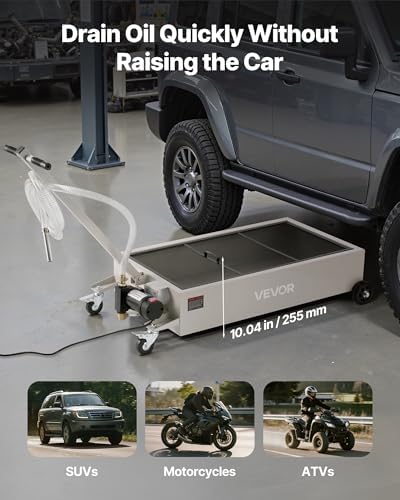 VEVOR Low Profile Electric Oil Drain Pan, 20 Gal Capacity, Rolling Oil Drain Pan with 110V High-Flow Pump, 7.2 ft Hose & T Folding Handle, Leak-proof & Corrosion-resistant, Fit for Trucks, ATVs, White - Image 4