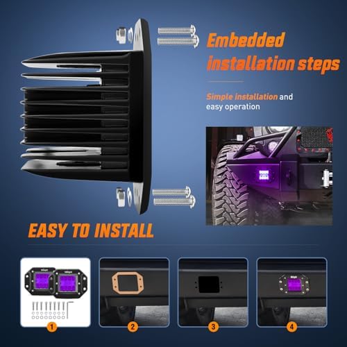 Nilight 2 PCS 42 W Flush Mount LED Light Pods Purple Spot Flood Combo Beam