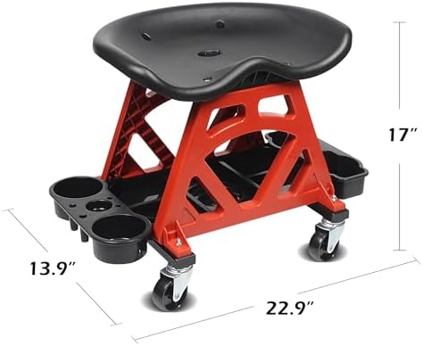 MaxWorks 50957 Ergonomic Seat Mechanic Stool Chair 22.9" L x 13.9" W x 17" H, with 4pcs 2.5" Swivel Casters, with Tool Tray for Workshop, Garage, Auto Repair - 300 Lbs Capacity - Image 6
