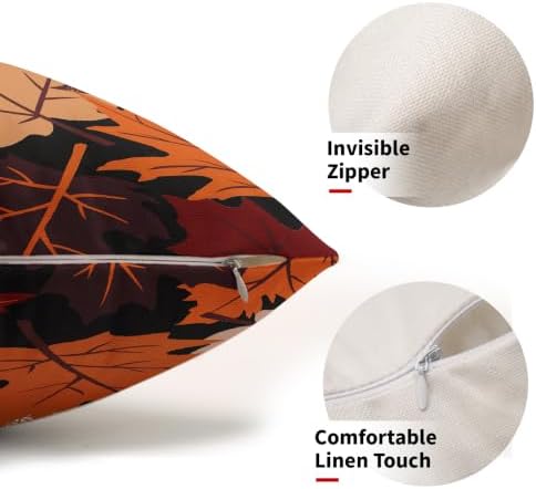 Fall Leaf Pillow Covers 12x20 Set of 2 Black Orange Maple Leaves - Image 2