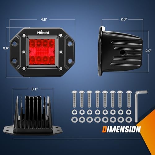 Nilight 2 PCS 42 W Flush Mount LED Light Pods Red Spot Flood Combo Beam