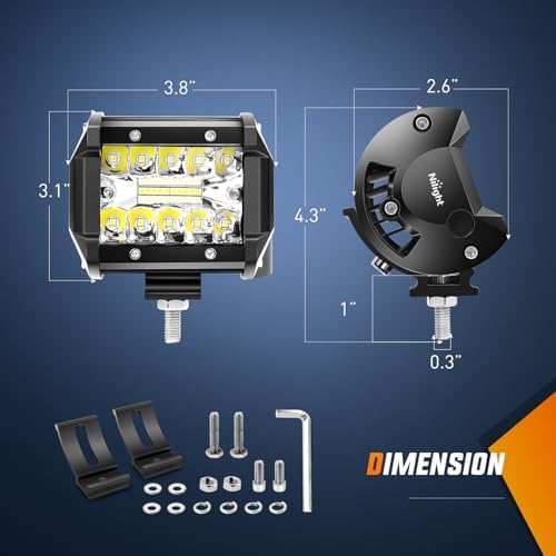 Nilight 4Pcs LED Pods 4Inch 60W Triple Row Flood Spot Combo 6000LM Light Bar with 12V On/Off 5 Pin Rocker Switch 16AWG Wiring Harness Kit-4 Leads (ZH041)