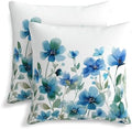 KiuLoam Spring Floral Pillow Covers 16x16 Inch Set of 2, Teal Blue Green Watercolor Flower Print Decorative Throw Pillows, Farmhouse Outdoor Square Cushion Cases for Sofa Couch Bed Home Decor by KiuLoam