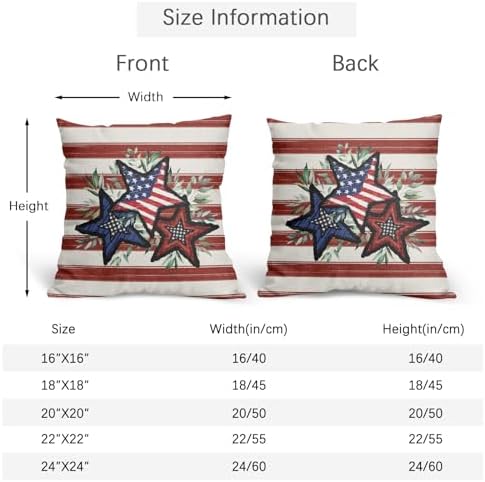 4th of July Pillow Covers 22x22 Set of 2, Patriotic Throw Pillow Covers Independence Memorial Day Pillowcase, Summer Stripes Decorative Fourth of July Cushion Case Couch for Indoor Outdoor Home Decor - Image 4