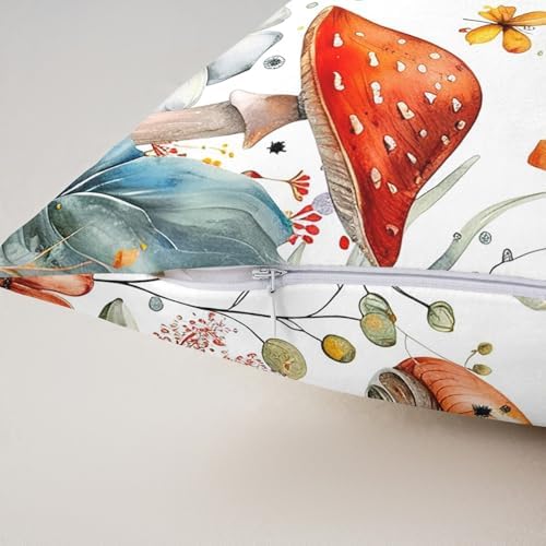 Red Mushroom 2 Pack Pillow Covers,Jungle Botanical Plants Flowers Butterfly Soft Square Cushion Case,Rustic Fall Maple Leaves Throw Pillow Coverss Double Sides,20"x 20" - Image 5