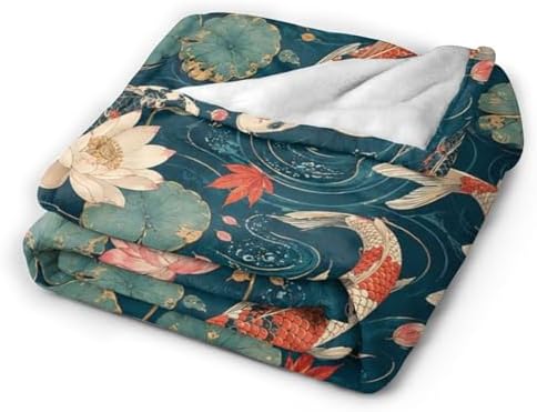 Cute Koi Fish Blanket for Women, Gifts for Girls, Japanese Blankets for Kids, Soft Cozy Lightweight Throw for Bed Sofa Home Travel Room Decor, 40x50 Inch - Image 2
