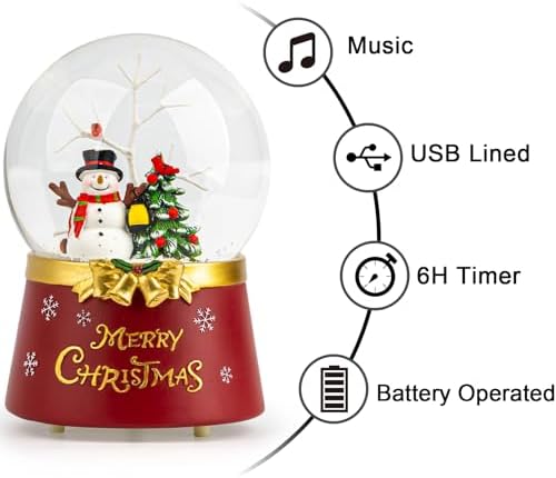Christmas Snow Globe Lantern Water Glittering Snowman Crown with Music & Timer, USB Lined/Battery Operated Lighted Water Lantern for Christmas Festival Decoration Gifts - Image 6