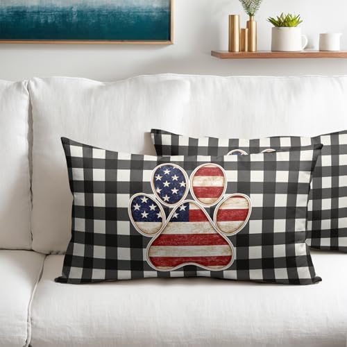 4th of July Pillow Covers 12x20 Set of 2, Patriotic Throw Pillow Covers Independence Memorial Day Pillowcase, Summer Plaid Decorative Fourth of July Cushion Case Couch for Indoor Outdoor Home Decor - Image 2