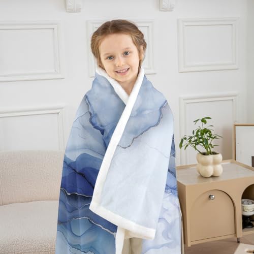 Castle Fairy Marble Throw Blanket Watercolor Marbling Fleece Flannel Blankets Kids Boys Girls Room Decor Modern Abstract Ink Painting Bed Blankets for Bed Sofa Couch Blue White Plush Blanket 40"x50" - Image 3