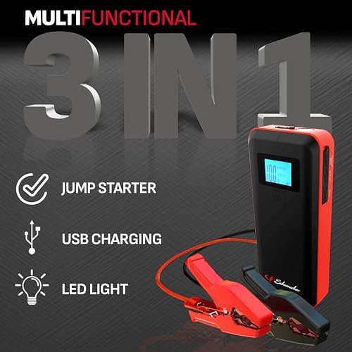 Schumacher Electric 1000 Peak Amp 12V Portable Lithium Car Battery Jump Starter & Power Pack - Lithium Ion Jump Box - with USB Charging & LED Emergency Light - SL1639