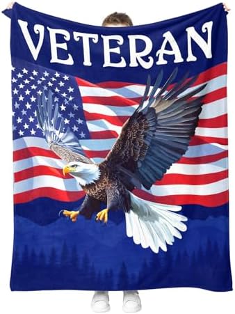 Veteran Gifts for Father Dad Men, American Stars Flag Eagle Throw Blanket Present for Veterans Day Retirement Birthday Christmas 50"x60" by Hohoto
