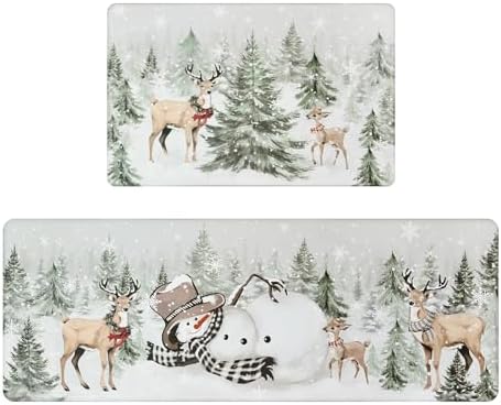 U'Artlines 2Pcs Christmas Anti Fatigue Kitchen Rugs and Mats,Snowman,Deer by UArtlines