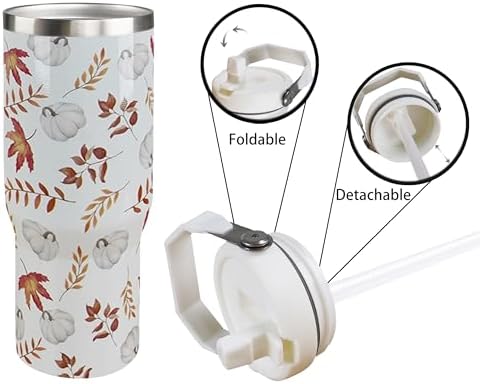 30oz Fall Tumbler with Handle and Flip Straw, Fall Gifts for Women, Reusable Stainless Steel Pumpkin Tumbler, Insulated Leak Proof Travel Coffee Mug - Image 7