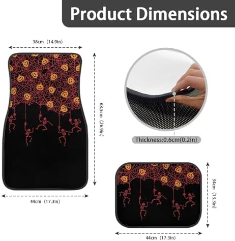 Red Spider Web Skeleton Black Print Funny Halloween Car Floor Mats 4 PCS, Cute Durable Interior Accessories for Car SUV, All Weather Floor Mats with Front Rear Trunk Liners Set for Party