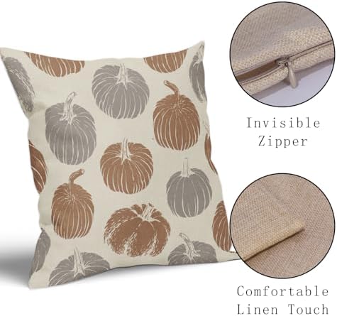 Brown Gray Grey Pumpkin Fall Pillow Covers 24x24 Set of 2 Autumn Harvest Print Thanksgiving Decorative Throw Pillows Outdoor Farmhouse Cushion Case Seasonal Decor for Couch Sofa Bed - Image 4