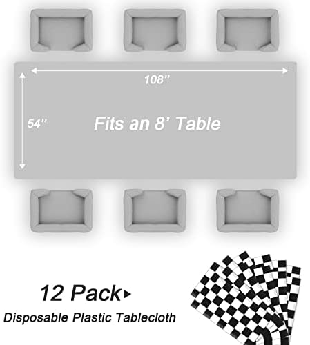 QIKSION 12 Pack Checkered Tablecloth Disposable, Race Car Table Cloth - Image 2