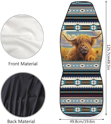 Aztec Car Accessories Seat Covers for Women Men, Highland Cow Front Car Seat Cover Universal Fits for Most Cars, SUV, Truck, Washable Bucket Seat Covers