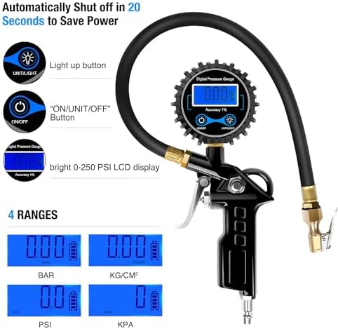 Nilight Digital Tire Inflator Portable Pressure Gauge 250 PSI Air Chuck