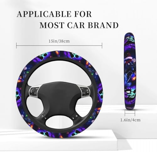 Halloween Jack and Sally Horror Nightmare Christmas Steering Wheel Cover for Women, Neoprene Anti-Slip Universal 15 inch Car Steering Wheel, Anime Car Accessories for Vehicle SUV (Xmas 1)