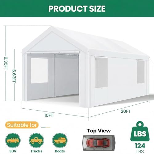 Tooluck 10x20 FT Heavy Duty Carport with Galvanized Frame - Image 2