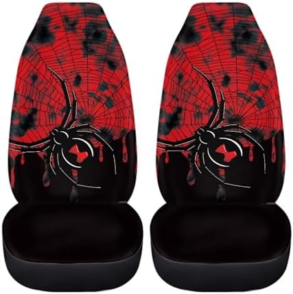 Halloween Car Accessory Spider Web Pattern Car Seat Covers Only Front 2Pcs Elastic Dust Proof Automotive Bucket Seats Cushion Seat Protector Cover for Men Women