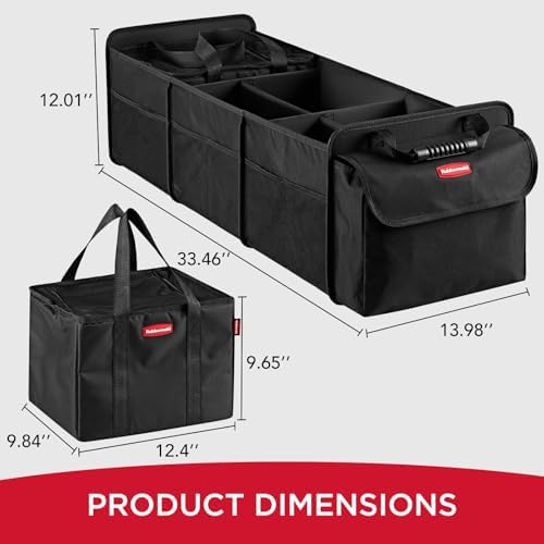 Rubbermaid Car Organizer, Collapsible Trunk Organizer with Removable Leakproof Cooler Bag without Lid, Multi-Compartment Car Storage Organization for Car Accessories, 5 Compartments Without Cover,