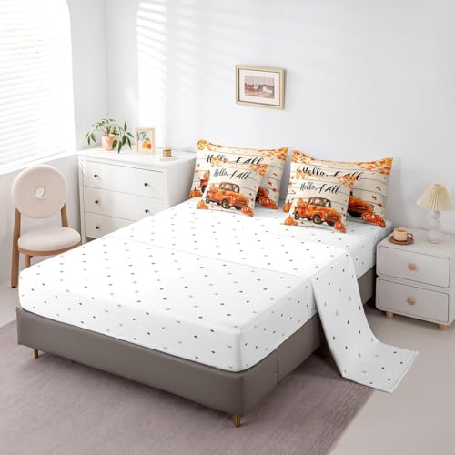 Erosebridal Fall Autumn Full Comforter Set 7 Piece,Pumpkin Truck Bed in A Bag with Sheet Set Thanksgiving Harvest Bedding Set for Kids Adults Rustic Farmhouse Barn Door Maple Leaf Bed Set - Image 4