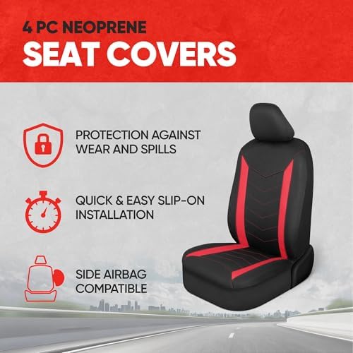 Motor Trend Neoprene Waterproof Seat Covers for Cars, Trucks, & SUV – Black & Red Automotive Interior Protectors - Rear Split Bench Protector for Kids Dogs & Pets – Forros para Asientos de Carro