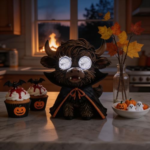 Halloween Highland Cow LED Statue, Vampire Cape Decor by Unknown