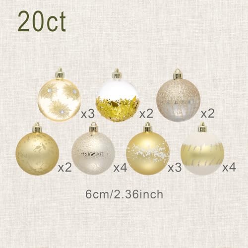 DecobyHannah 20ct Gold White Christmas Ornaments Tree Decorations, 2.36Inch - Image 3