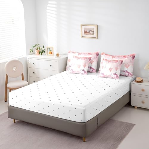 Erosebridal Pink Pumpkin Twin Bedding Set for Girls 7 Piece,Fall Maple Leaf Comforter Set for Kids Women Aesthetics Diamond Decor Bed in A Bag Girly Kawaii Autumn Theme Sheet Set with Comforter - Image 5
