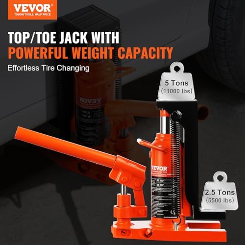 VEVOR Hydraulic Jack, 2.5 Ton Toe Lift, 5 Ton Top Lift, 0.8-5.3 in Toe Height, 8.9-13.4 in Top Height, Air Hydraulic Claw Jack for Machinery, Industry - Image 2