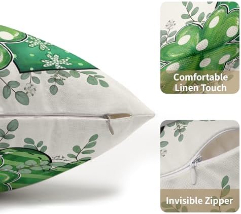 St Patricks Day Pillow Covers 12x20 Set of 2 Shamrock Clover Throw Pillow Covers Rustic Spring Pillowcase Linen Decoration Farmhouse Decorative Green Cushion Case Couch for Indoor Outdoor Home Decor - Image 5