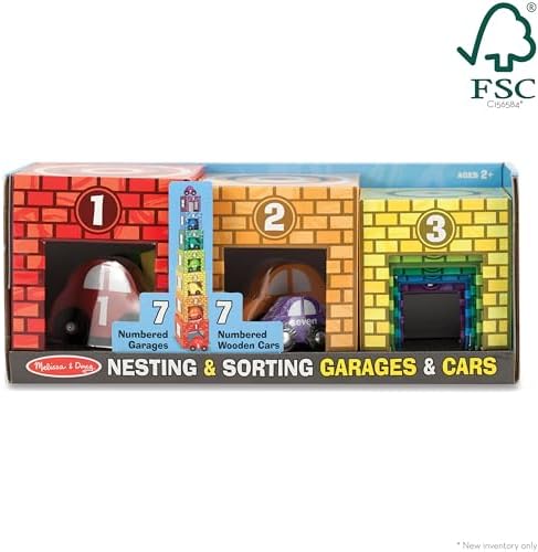 Melissa & Doug Nesting and Sorting Garages and Cars with 7 Graduated Garages and 7 Stackable Wooden Cars - FSC Certified - Image 6