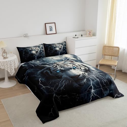 Feelyou Tiger Bedding Set Full Size Wild Animal Comforter Set for Kids Boys Girls Wildlife Comforter Safari Cat Print Duvet Set - Image 2