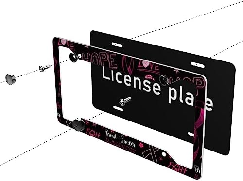 Hope Breast Cancer License Plate Frame 2 Pack License Plate Holder Universal Aluminum License Plate Cover Car Accessories Decor with Screw for Men Women 12.3 x 6.3 Inch