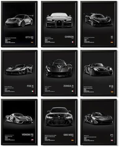 CSLGQGV Car Poster Vintage Racing Car Wall Art Supercar Canvas Prints Painting For Men Room Pictures Guys Dorm Room Aesthetics Decor Bedroom Office (Unframed,8×10inch,9pcs) black by CSLGQGV
