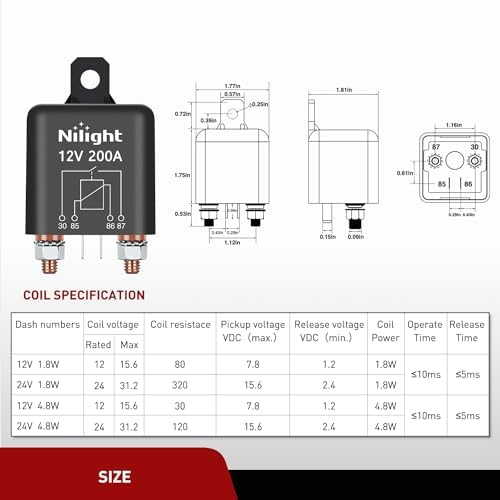 Nilight 12V 200A 4 Pin SPST Starter Relay Heavy Duty Switch for Car RV
