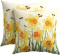 Spring Pillow Covers 18x18 Set of 2 Yellow Floral Throw Pillow Covers Rustic Flower Pillowcase Linen Decoration Farmhouse Soft Decorative Bee Summer Cushion Case Couch for Indoor Outdoor Home Decor by Unknown