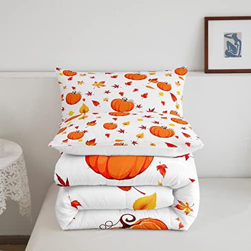 Fall Pumpkin Comforter Set King Size Maple Leaves Bedding Set For Kids Girls Boys Autumn Harvest Fruit Botanical Down Comforter Orange Natural Leaf Plant Quilt Set Warm Soft Bedroom Decor 3Pcs - Image 5